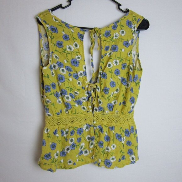Cupcakes & Cashmere Yellow Floral Print Tank Top Linen Lace Women's Small - Picture 7 of 8